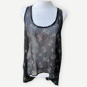 Lily White Retro Sheer Love Bird High Low Racerback Sleeveless Tunic. Medium.